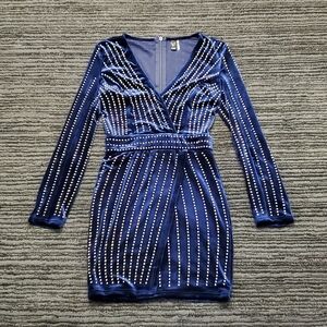 Windsor Size S Blue Alexa Velvet Stud Embellished Mini Wrap Dress
